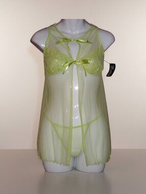 NWT Escante 28360 Lime Baby Doll Lingerie 2 pc Set Medium